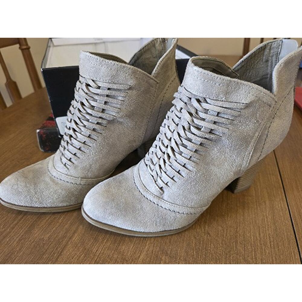 Women's Fergalicious Taupe Grey Suede Braided Ankle Booties Size 8